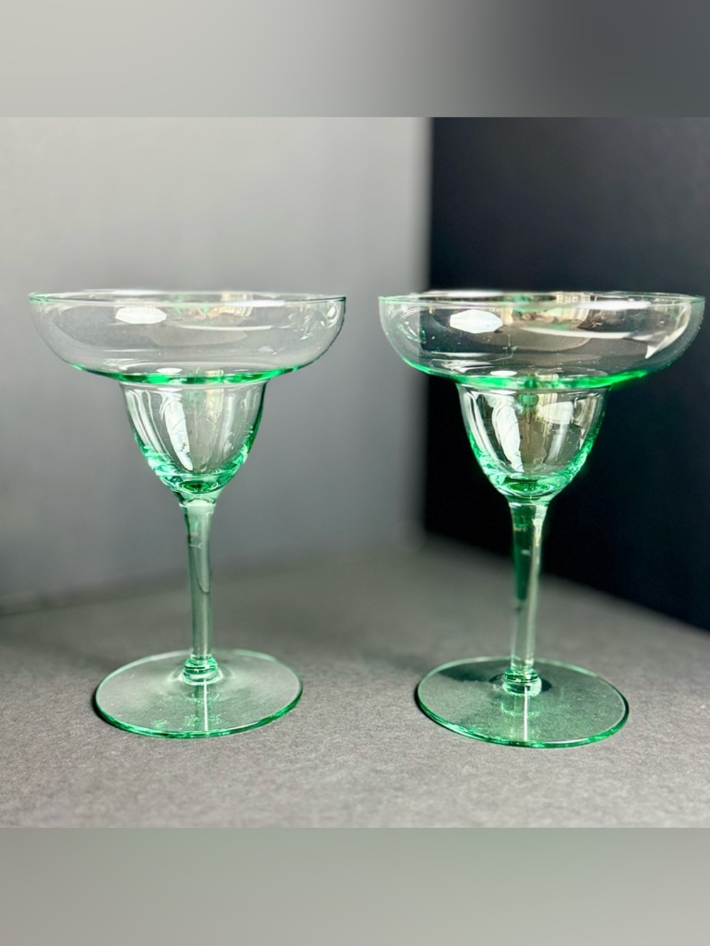 Vintage Classic Crisa Margarita Handblown Crystal Green Glass Set Of 2 Mint Cond
